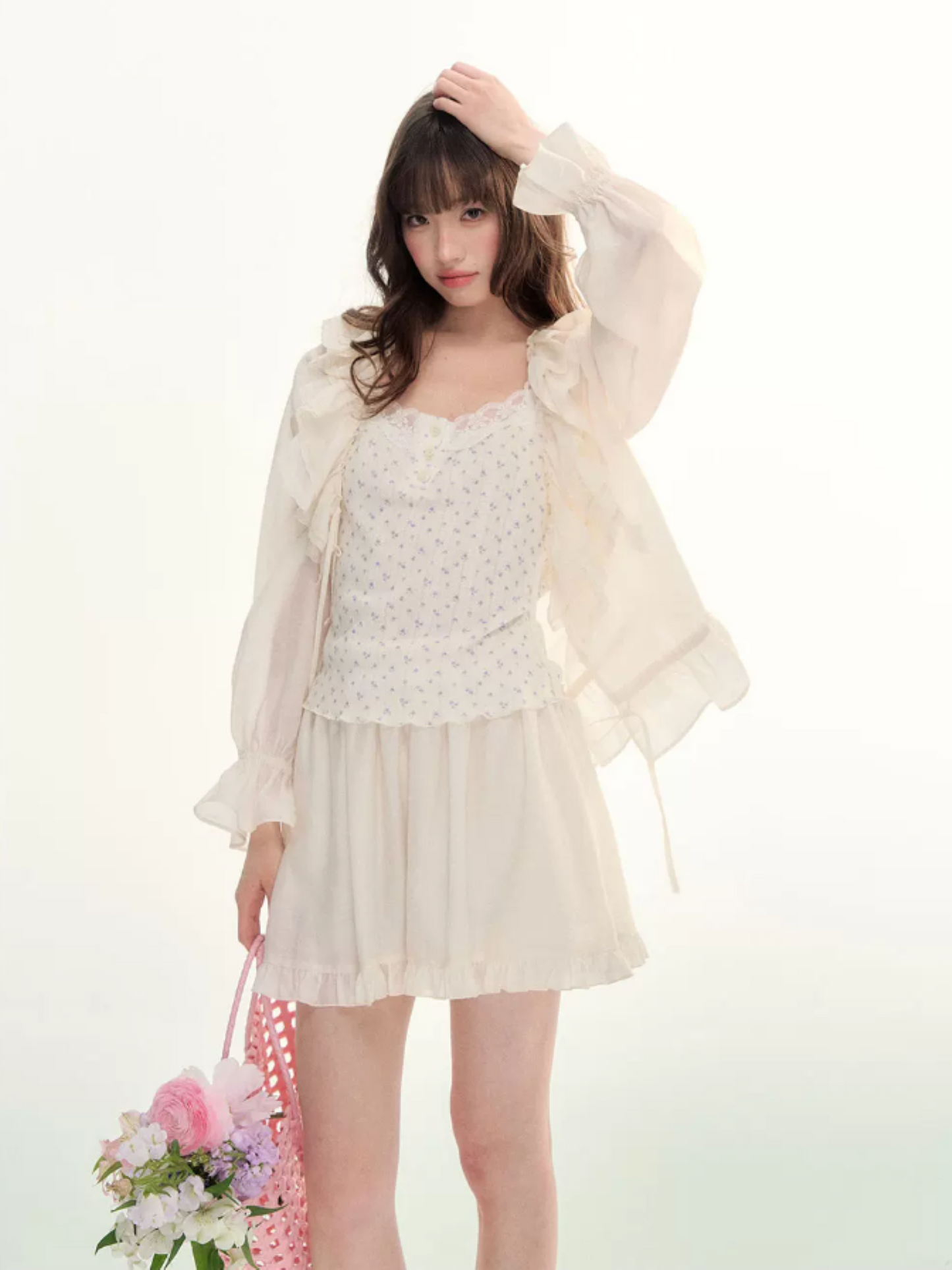 Camellia Mist Ruffle Cardigan & Mini Skirt Set WW2026107