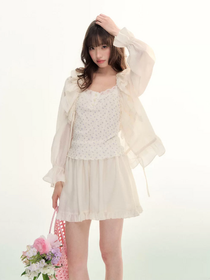 Camellia Mist Ruffle Cardigan & Mini Skirt Set WW2026107