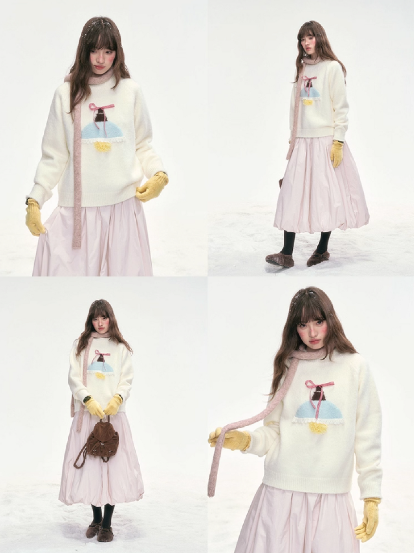 "Iceland Glow" Bow Knit Sweater – Cream White LL2025321
