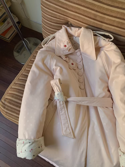 阮阮自制 - Honey Blossom Blush Floral Long Puffer Jacket