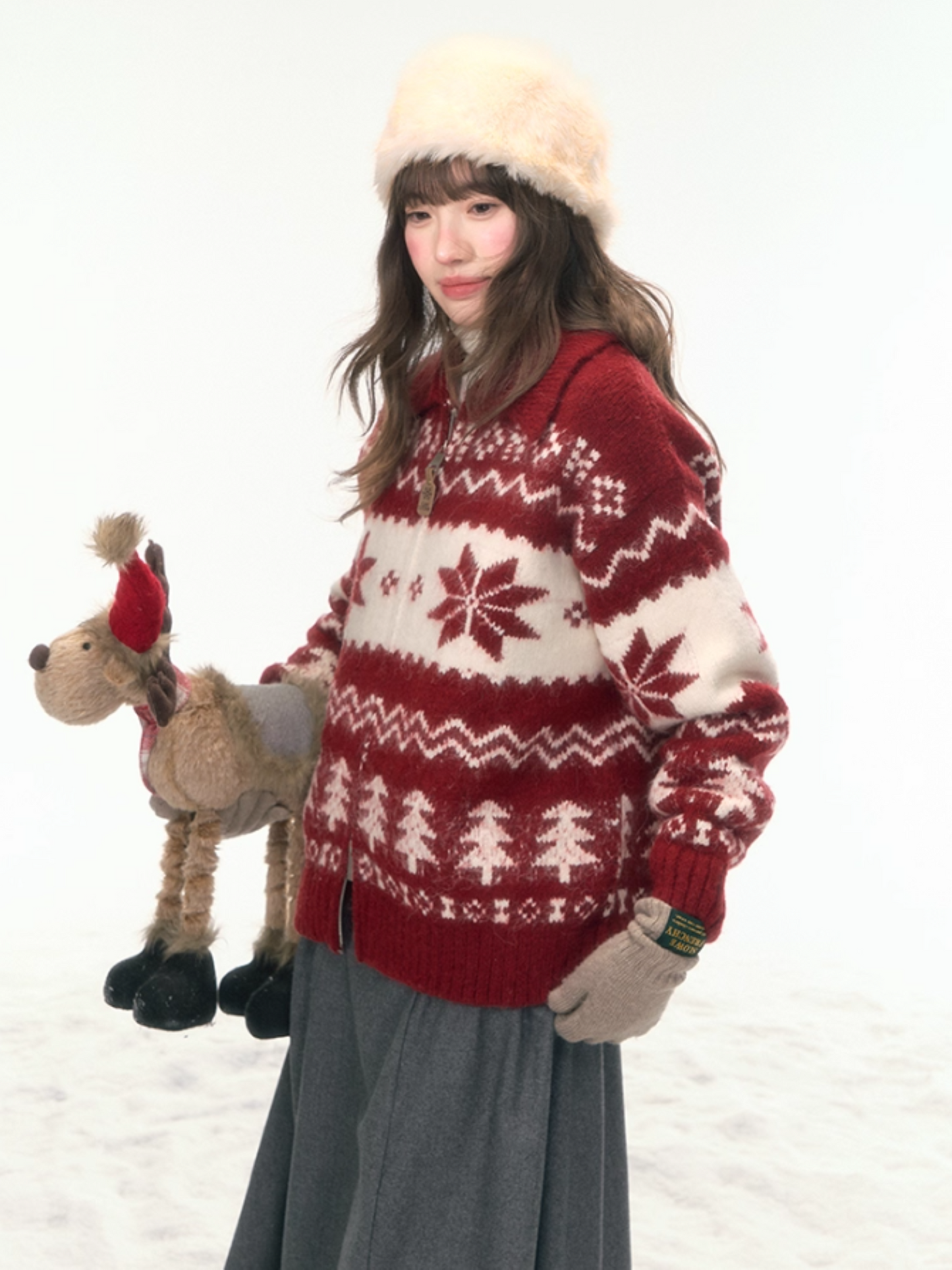"Fluffy Snowtone" Vintage Red Holiday Knit Cardigan LL2025305