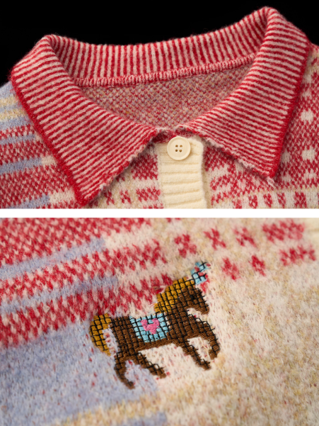 MAMC - Red Plaid Merino Wool Knit Cardigan WE831