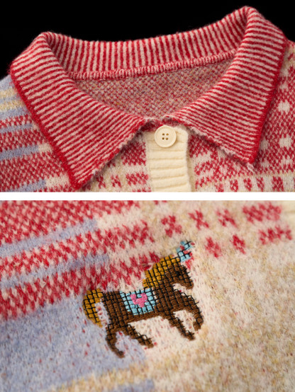 MAMC - Red Plaid Merino Wool Knit Cardigan WE831