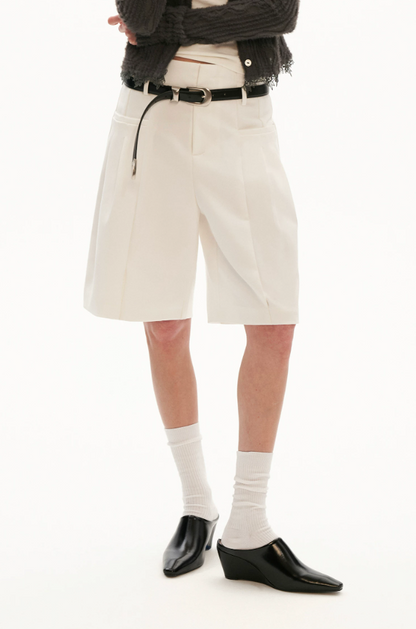 Tailored High-Waist Bermuda Suit Shorts (White / Black)