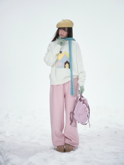 罐头士多所 Wool-Blend Elastic Waist Pink Trousers
