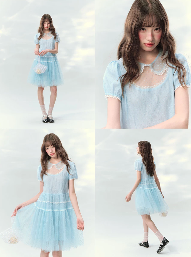 “Ice Blue Polka Dream” Blue Polka Dot Tiered Mini Dress