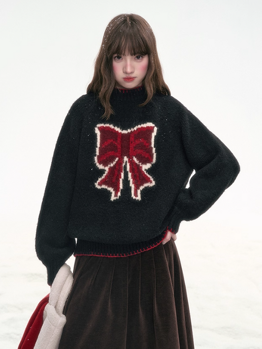 "Midnight Charm" Black Bow Knit Sweater LL2025311