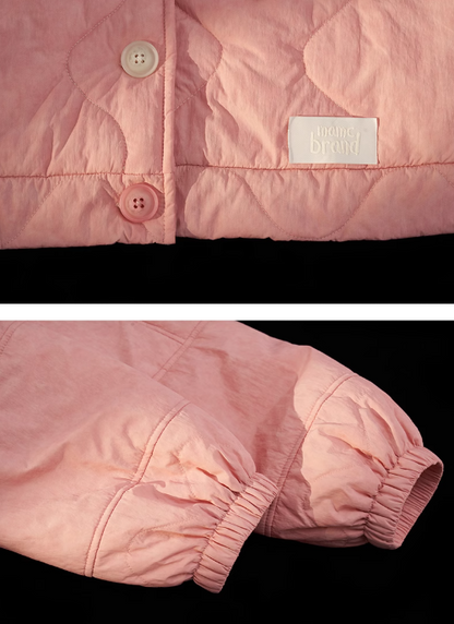 MAMC - Pink Quilted Faux Fur Bomber Jacket with Ribbon Detail
