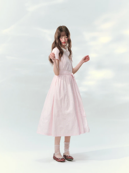 “Pink Mist Soufflé” Blush Pink Embroidered Doll Collar Dress