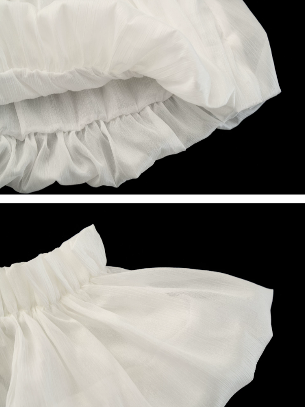 "Ethereal Blossom Veil" Puff Sleeve Layered Camisole Top – White WE925