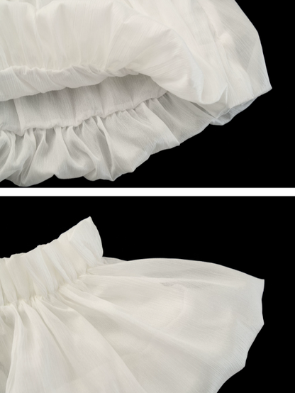 "Ethereal Blossom Veil" Puff Sleeve Layered Camisole Top – White WE925