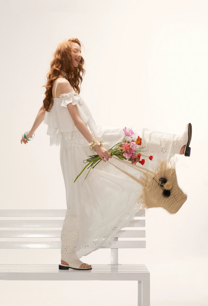 White Lace Ruffle Cami & Eyelet Maxi Skirt Set  WE991