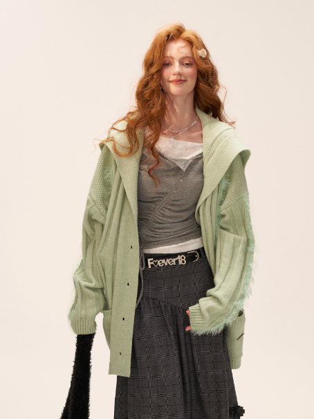 MAMC - Lazy Knit Cardigan with Contrast Stitching (Minty Sage)