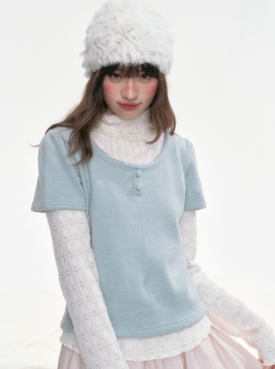 "Mint Soda" Knit & Lace Layered Top Set LL2025335