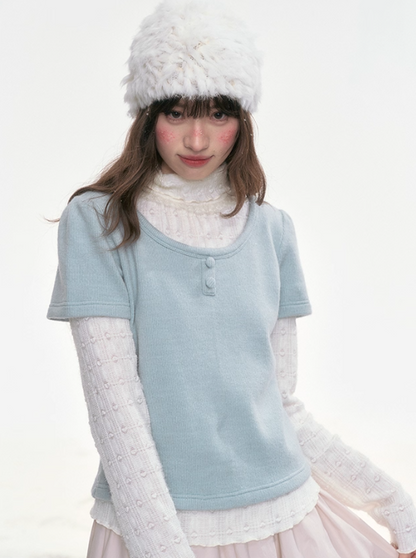 "Mint Soda" Knit & Lace Layered Top Set LL2025335