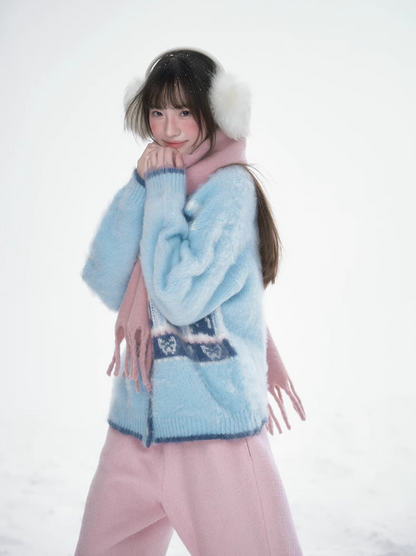 雪邦譚 - Blue Cat Pattern Cardigan