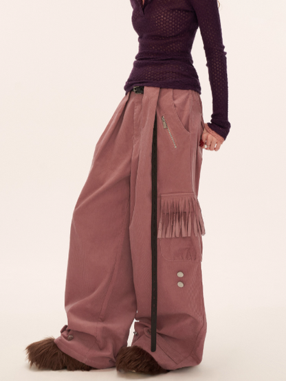 MAMC - Fringe Corduroy Cargo Pants (Dusty Pink)