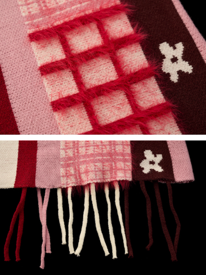 MAMC - Pink Patchwork Fringe Floral Plaid Skirt WE826