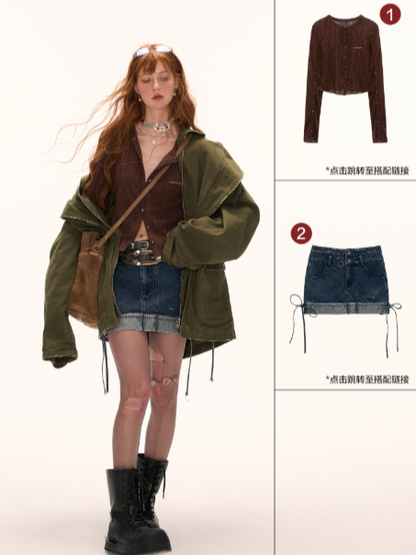 MAMC - Vintage Distressed Army Green Utility Jacket WE733