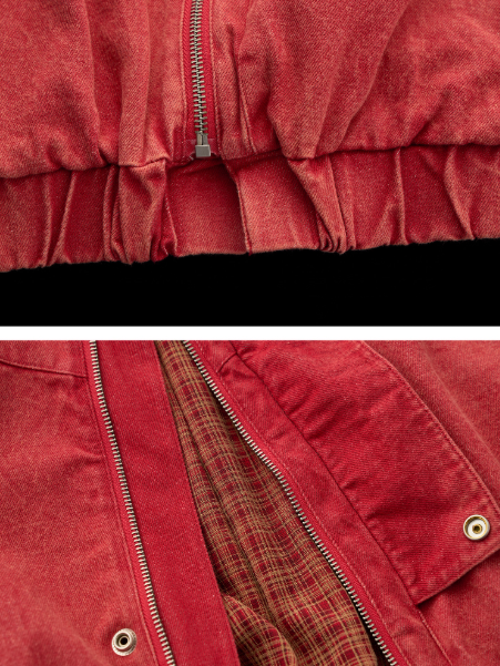 MAMC - Red Cropped Utility Jacket with Stand Collar WE734