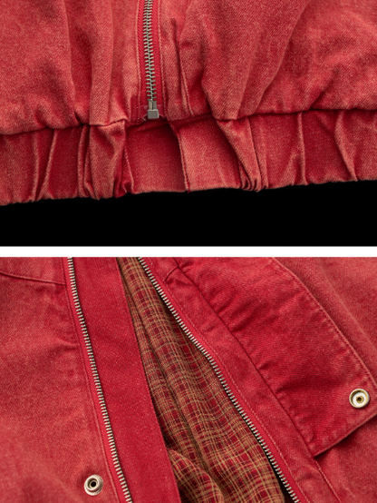 MAMC - Red Cropped Utility Jacket with Stand Collar WE734