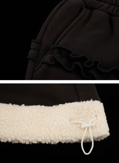 MAMC - Black Panelled Straight-Leg Pants  – Ruffle Trim