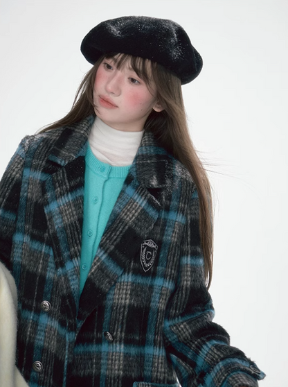 冰雪 - Plaid College Style Woolen Coat