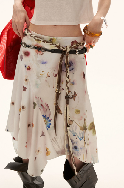 MAMC - "Poetic Bloom Flow" Asymmetric Satin Panel Midi Skirt WE926