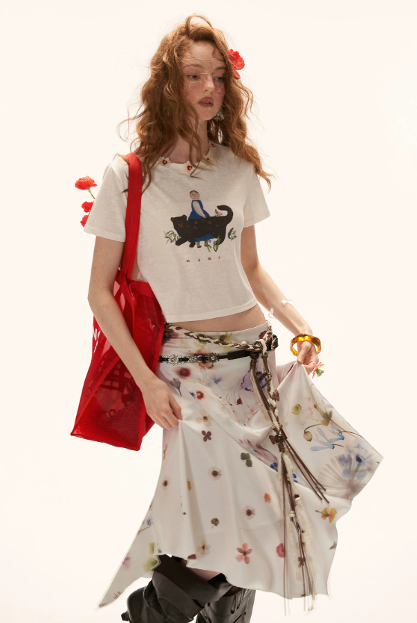 MAMC - "Poetic Bloom Flow" Asymmetric Satin Panel Midi Skirt WE926
