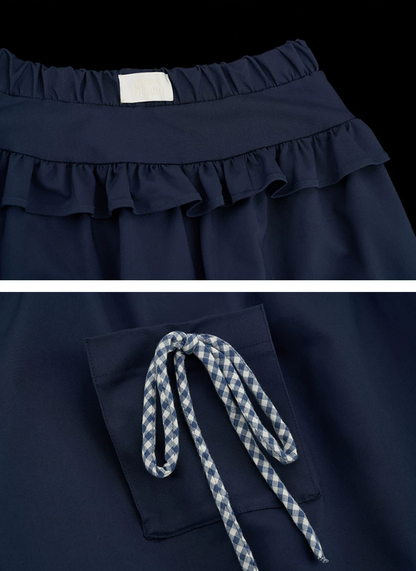 MAMC - Blue Plaid Layered Bow Midi Skirt