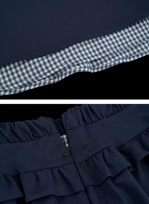 MAMC - Blue Plaid Layered Bow Midi Skirt