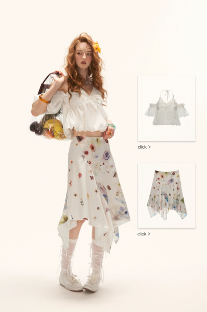 MAMC - "Poetic Bloom Flow" Asymmetric Satin Panel Midi Skirt WE926