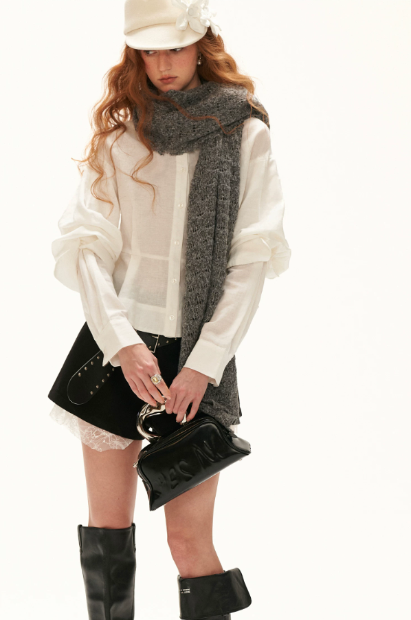 MAMC - White Linen Cotton Ruffle Hem Shirt with Layered Sleeves