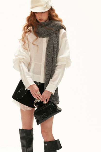 MAMC - White Linen Cotton Ruffle Hem Shirt with Layered Sleeves
