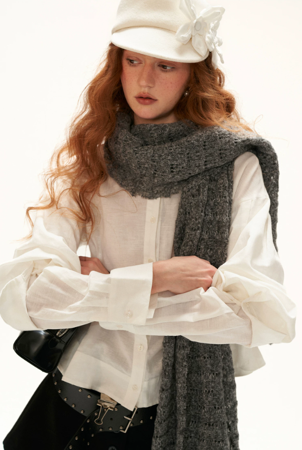 MAMC - White Linen Cotton Ruffle Hem Shirt with Layered Sleeves