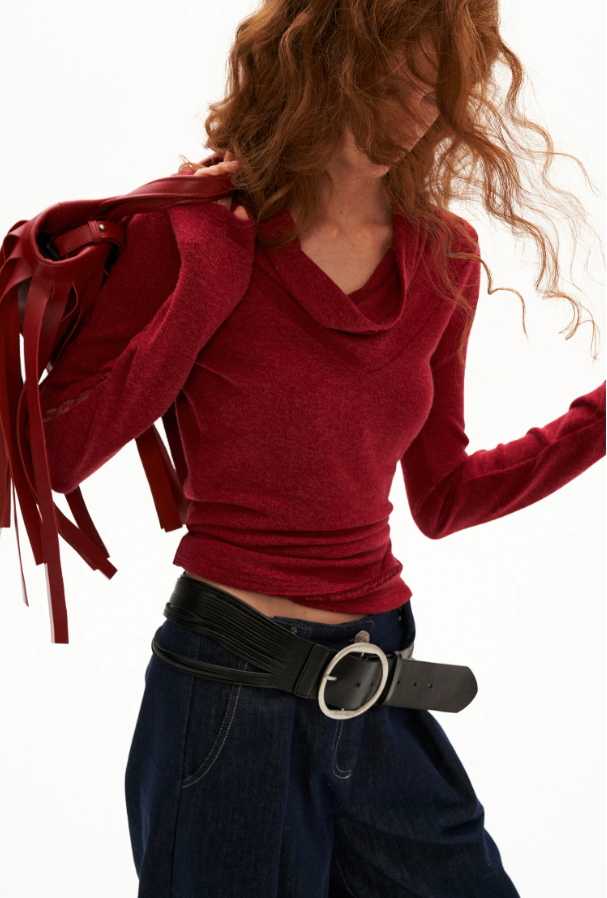 MAMC - Femme Edge Off-Shoulder Long-Sleeve Top (Red / Black)