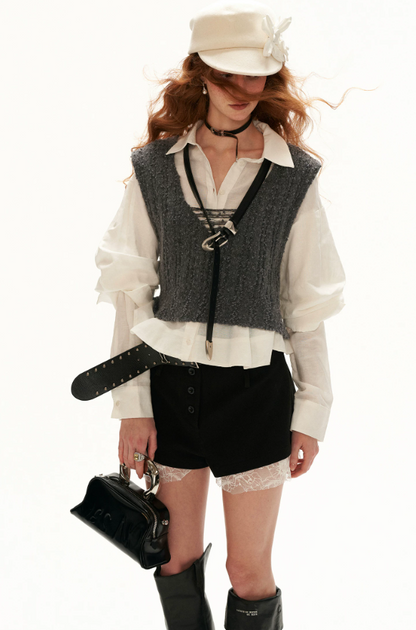 MAMC - White Linen Cotton Ruffle Hem Shirt with Layered Sleeves