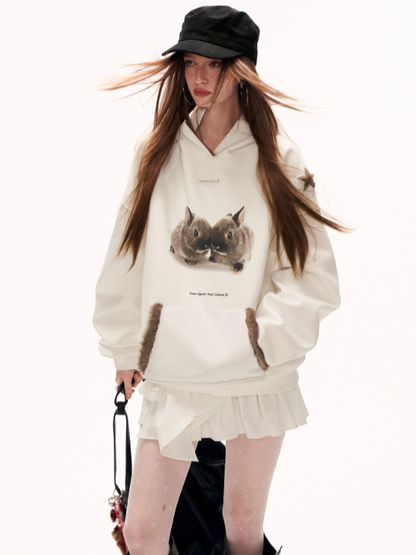 MAMC - Star Bunny Oversized Hoodie – White WE857