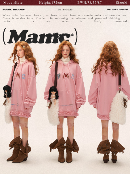 MAMC - Plaid Patch Embroidered Hoodie Dress WE808 - PINK
