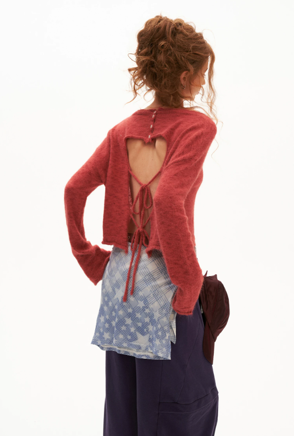 MAMC - Open-Back Mohair Blend Cropped Sweater (Red/ Black/ Blue)