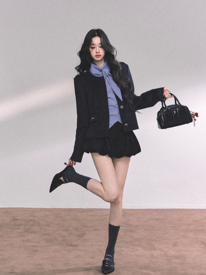 少也眼 French Casual Loose-Fit Blazer – Dark Navy