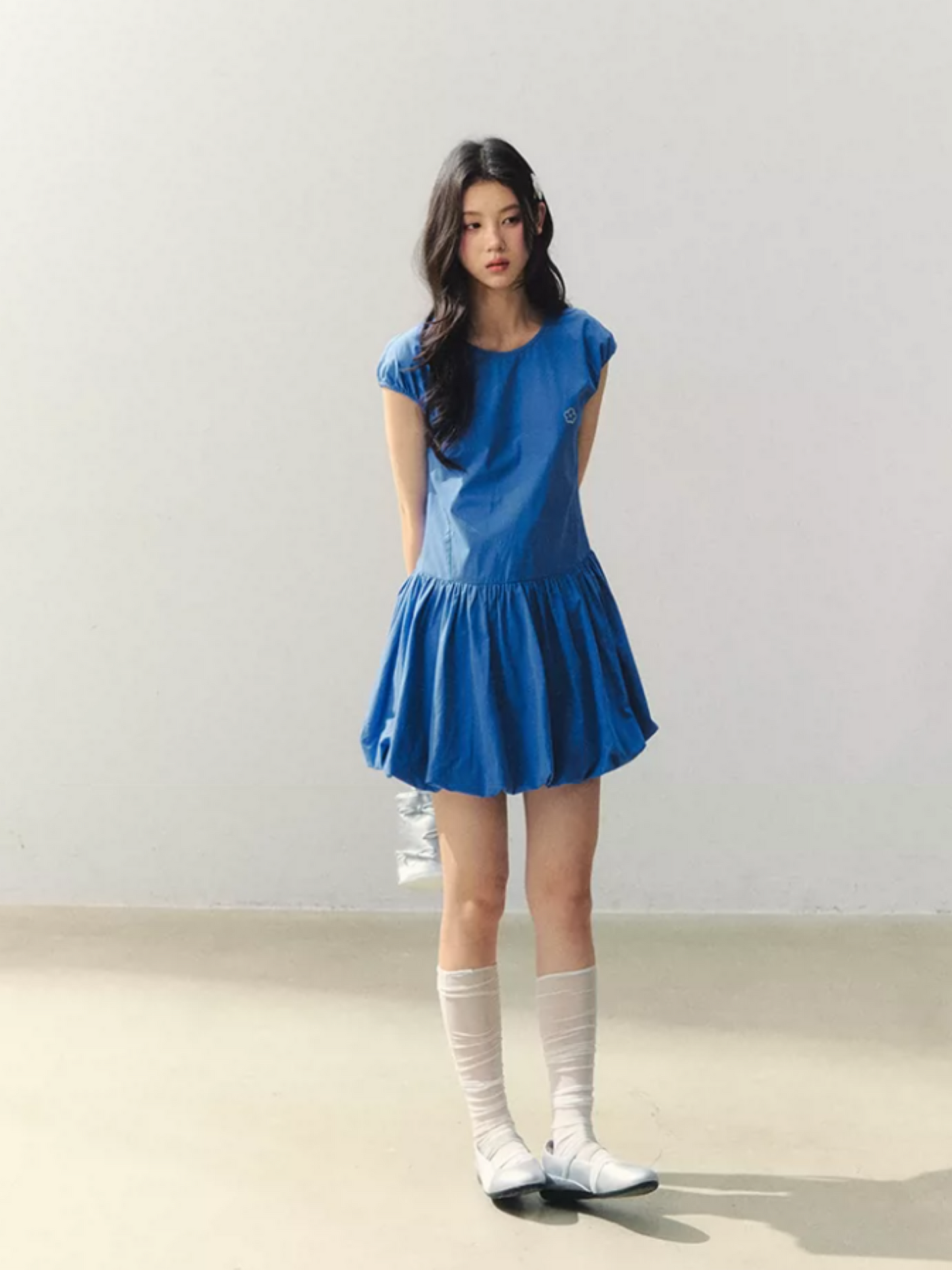 Ocean Bloom Royal Blue Bubble Hem Dress LL2026019