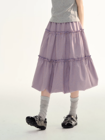 Lavender Plaid Bubble Top & Tiered Skirt Set SJ2026091