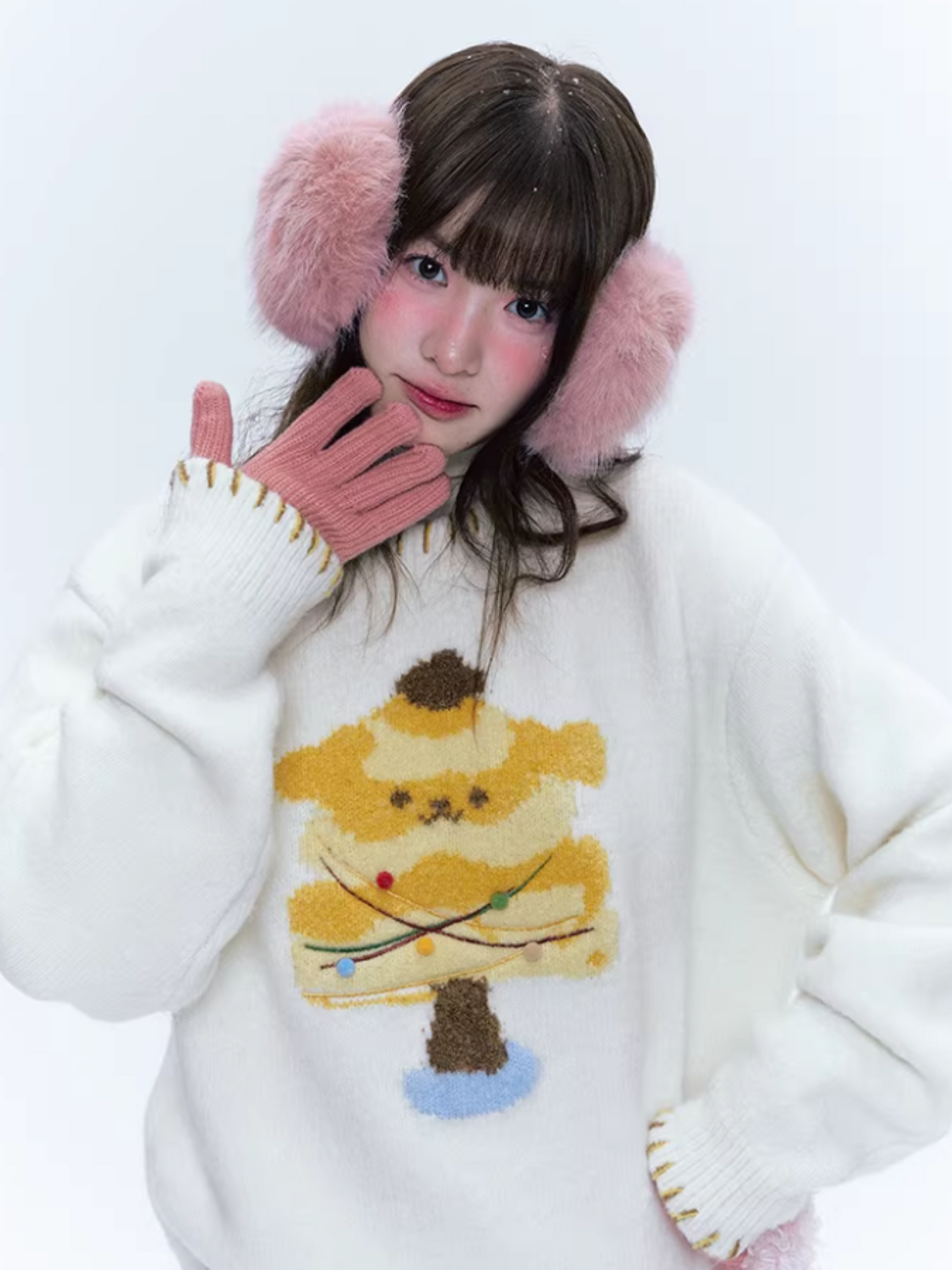 CREAMO2奶油氧气 - Sweet Pudding Puppy Ivory Knit Sweater