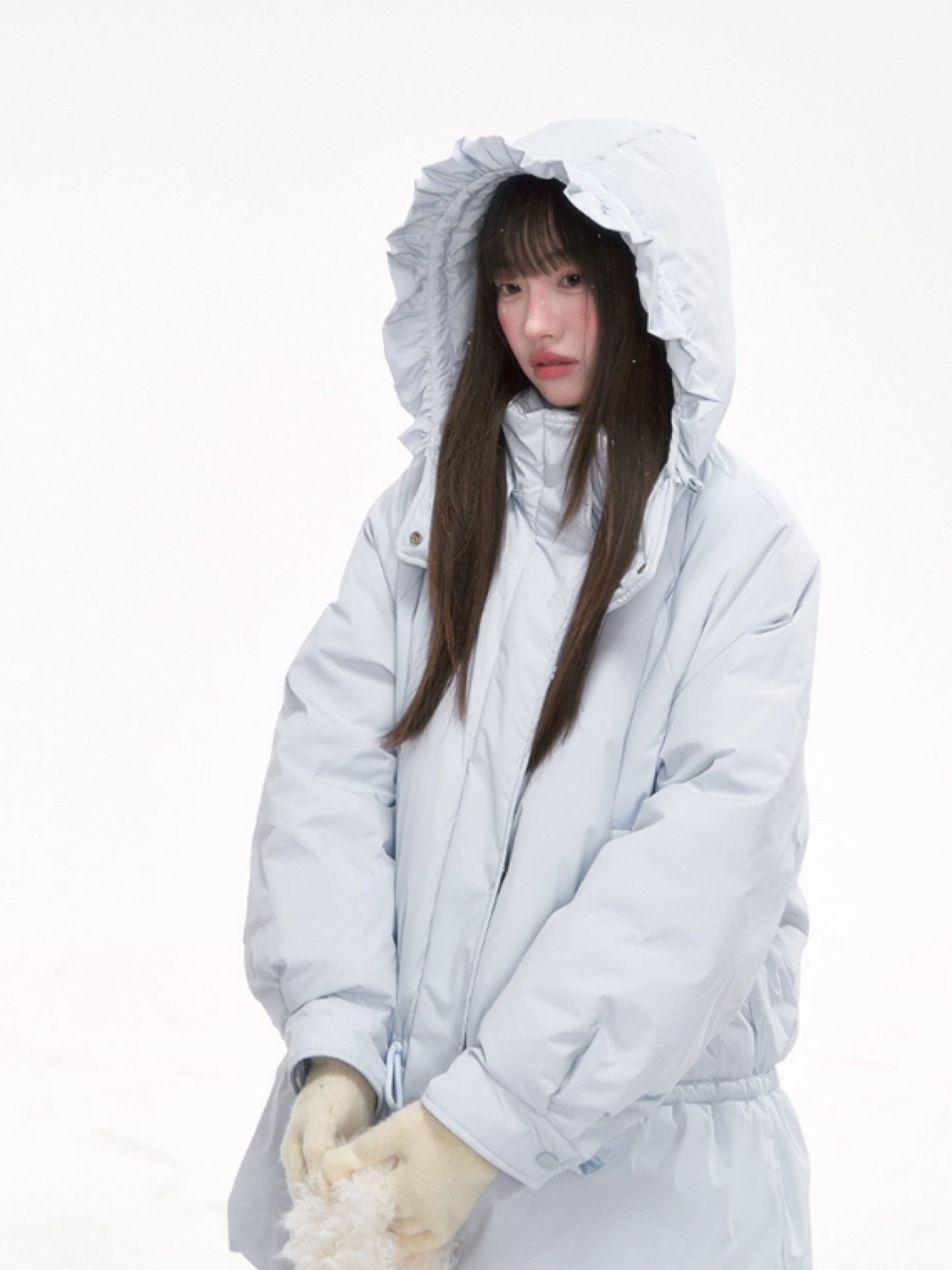 “Misty Blue Whispers” Drawstring Down Puffer Coat LL2025293