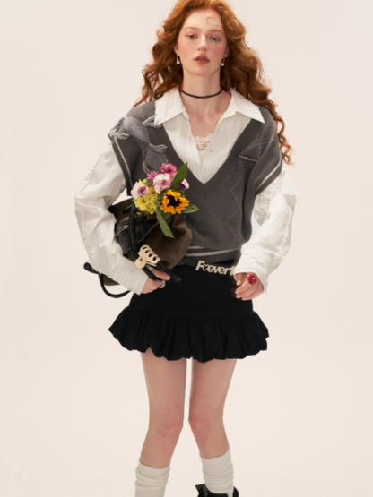 MAMC - V-Neck Preppy Gray Knit Vest WE807