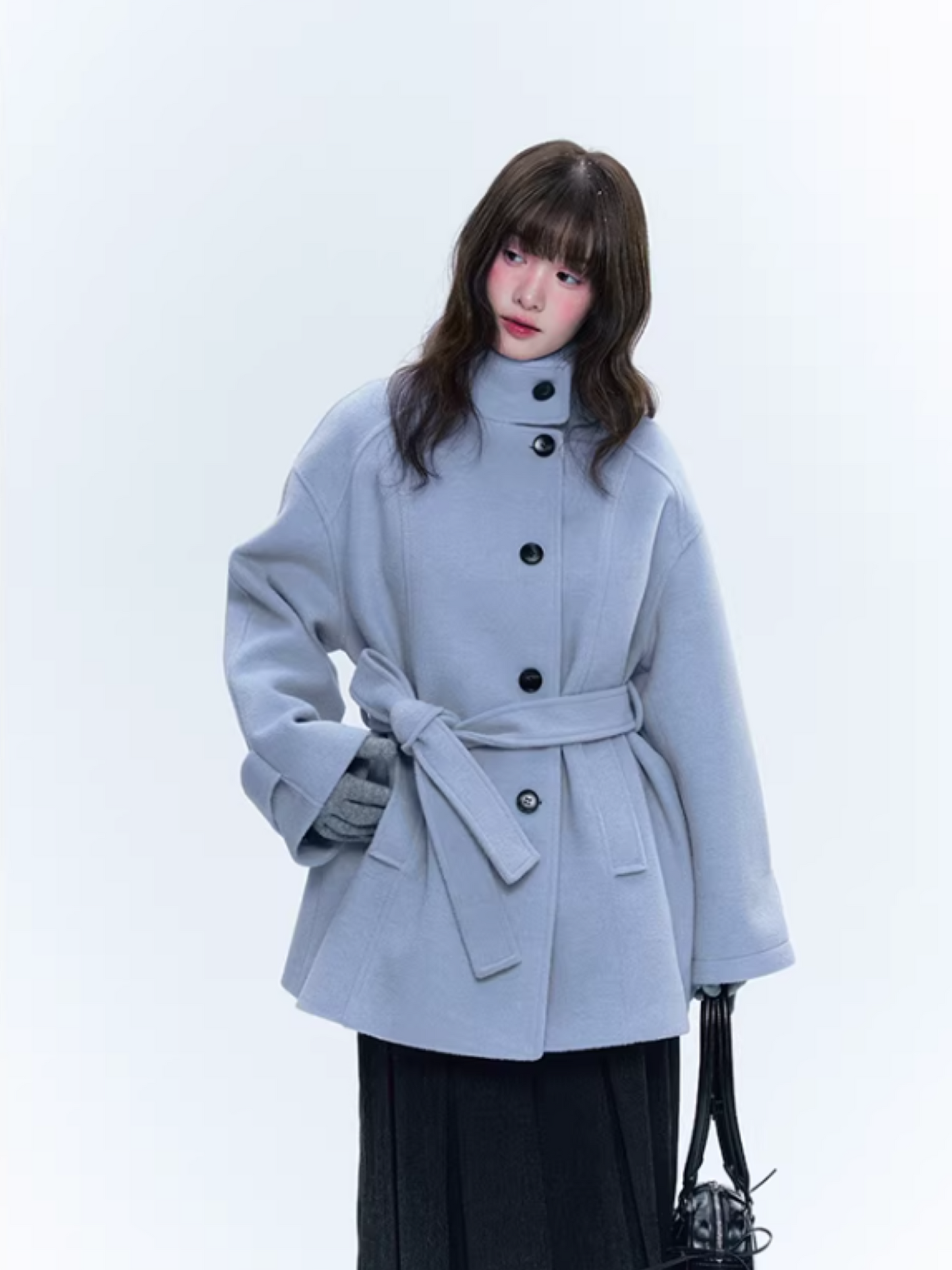 CREAMO2奶油氧气 - Soft Mist Blue Vintage Academy Wool-Blend Midi Coat