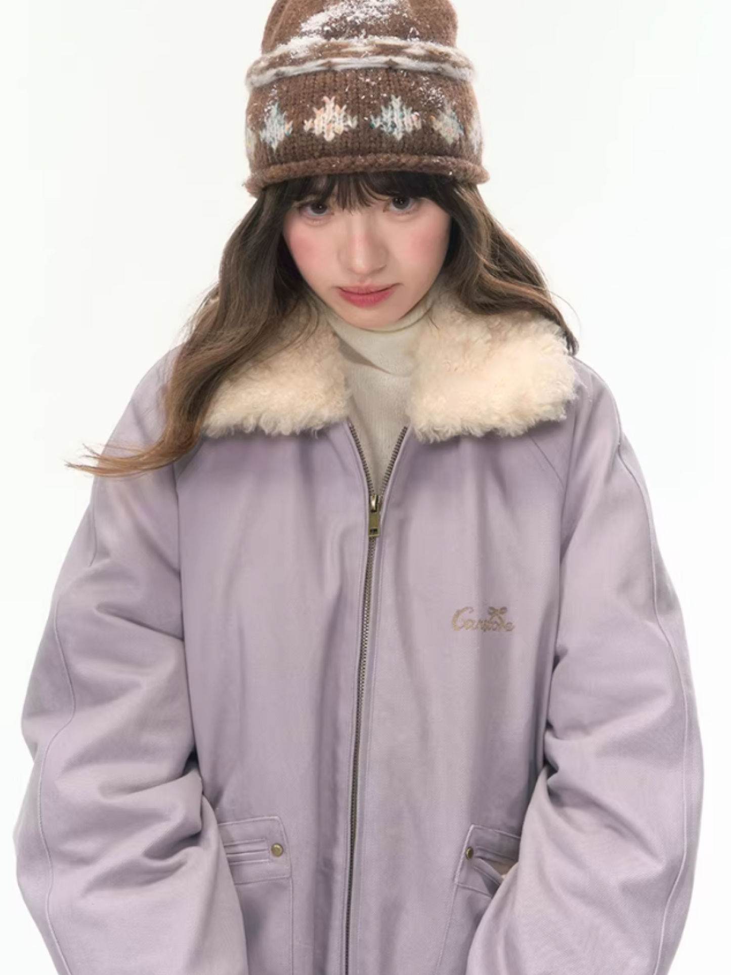 "Misty Lilac" Contrast Fur Collar Utility Down Jacket LL2025457