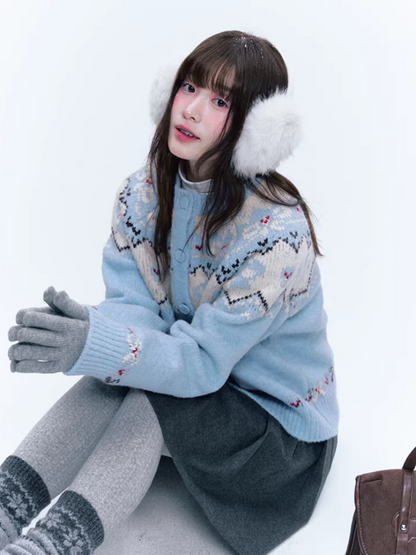 CREAMO2奶油氧气 - Soft Blue Fair Isle Raglan Knit Sweater