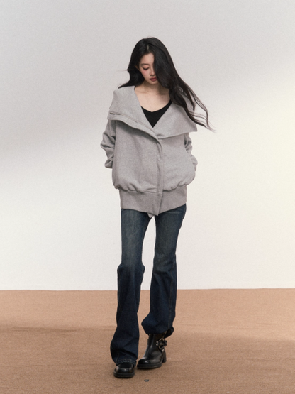 PCH - Cotton Zip-Up Hoodie with Detachable Collar (Gray)